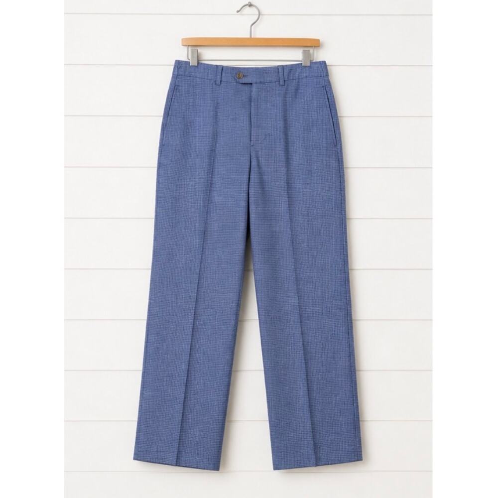 Brooks Brothers Fitzgerald Fit Dress Pants Mens 36x32 Blue Check Wool Blend